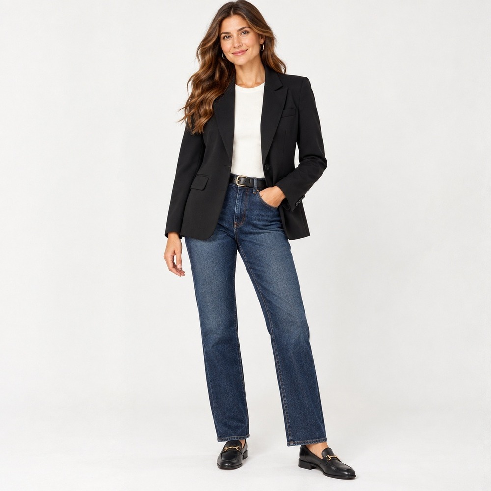 Vince Camuto Womens Medium Black Blazer Single Button Jacket Preppy Office